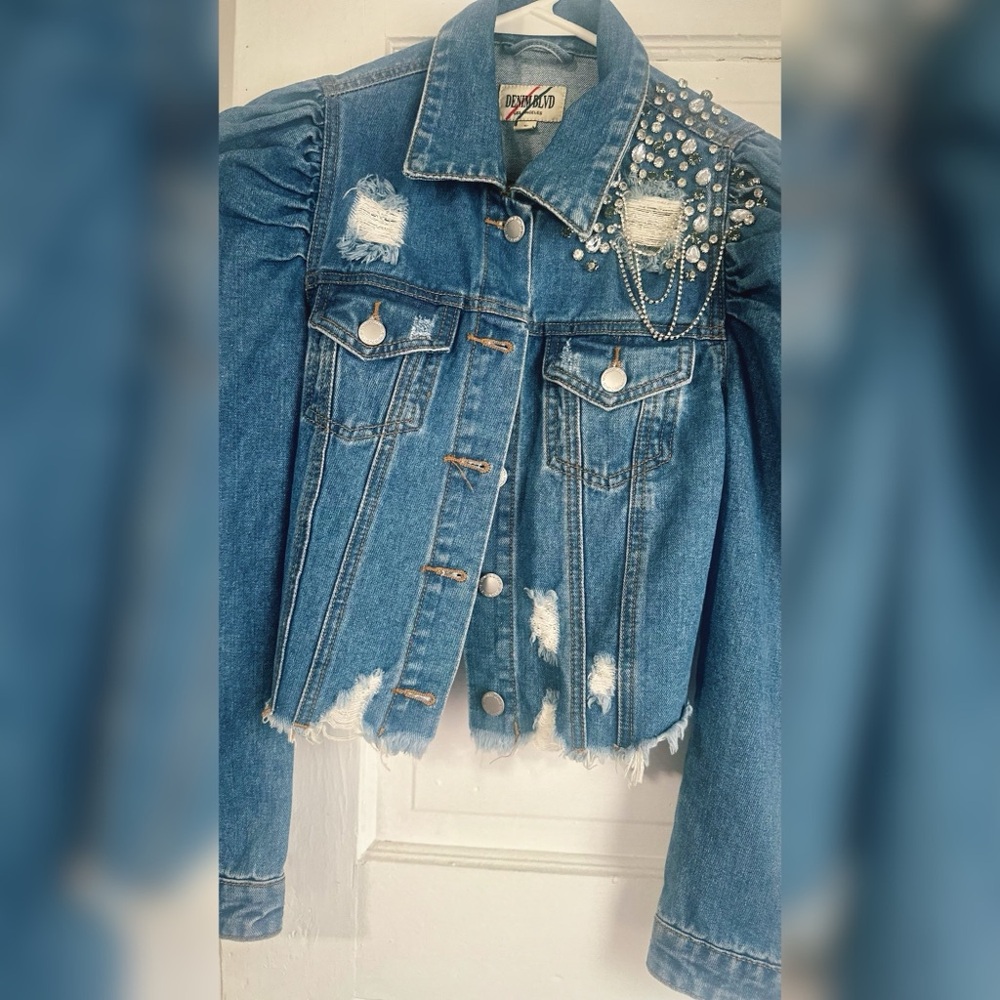 Bejeweled Distressed Denim Jacket